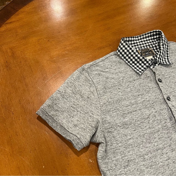 Diesel Men’s Short-Sleeve Gingham Collar Polo Heather Gray Medium Slim Cut Black - Picture 10 of 16